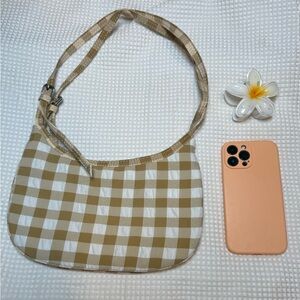 Zara Tan and White Checkered Mini Bag